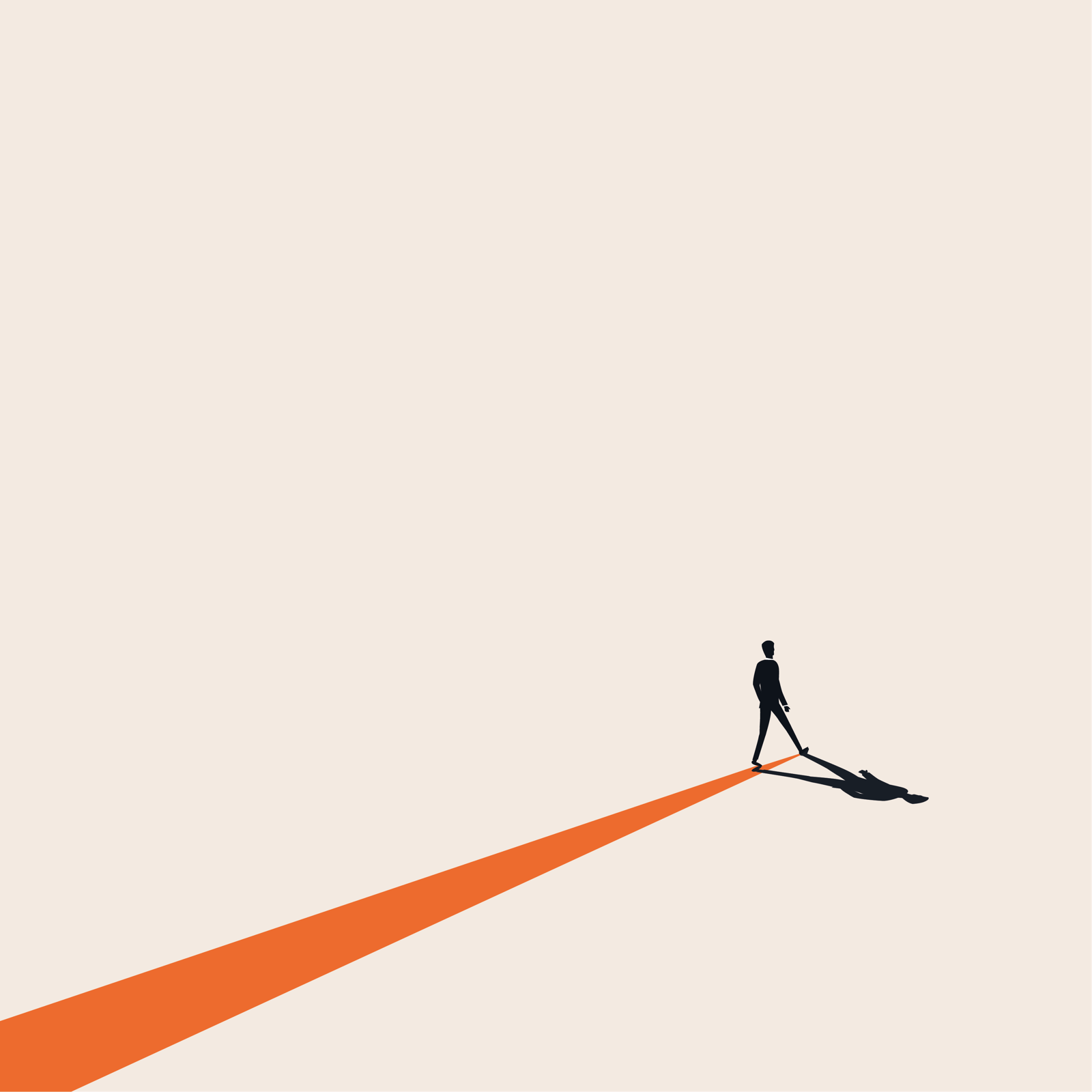 A lone figure walking, casting a long orange shadow — illustration of unaddressed weight over time.